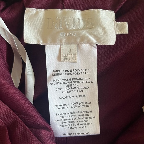 Brand New David’s Bridal Off the Shoulder Dress - Wine/Size 8 - Picture 4 of 7